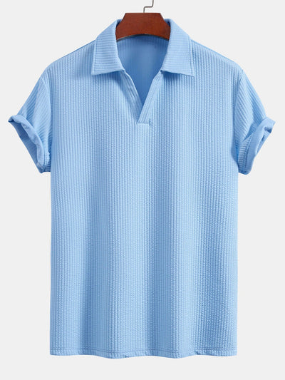Short Sleeved V-Neck Ribbed Polo & Straight Leg Ribbed Pants