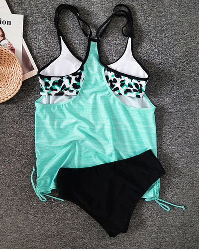 Augustus - Effen Kleur Tankini met Luipaardprint