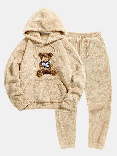 Beren Geborduurde Patch Teddy Hoodie & Teddy Joggingbroek