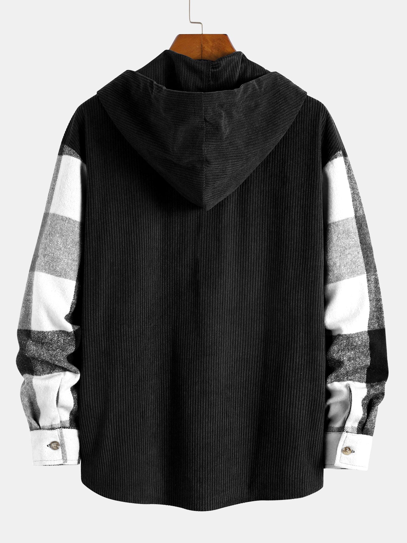 Relax Fit Flannel Plaid Corduroy Patchwork Hooded Shirt & Straight Leg Corduroy Pants