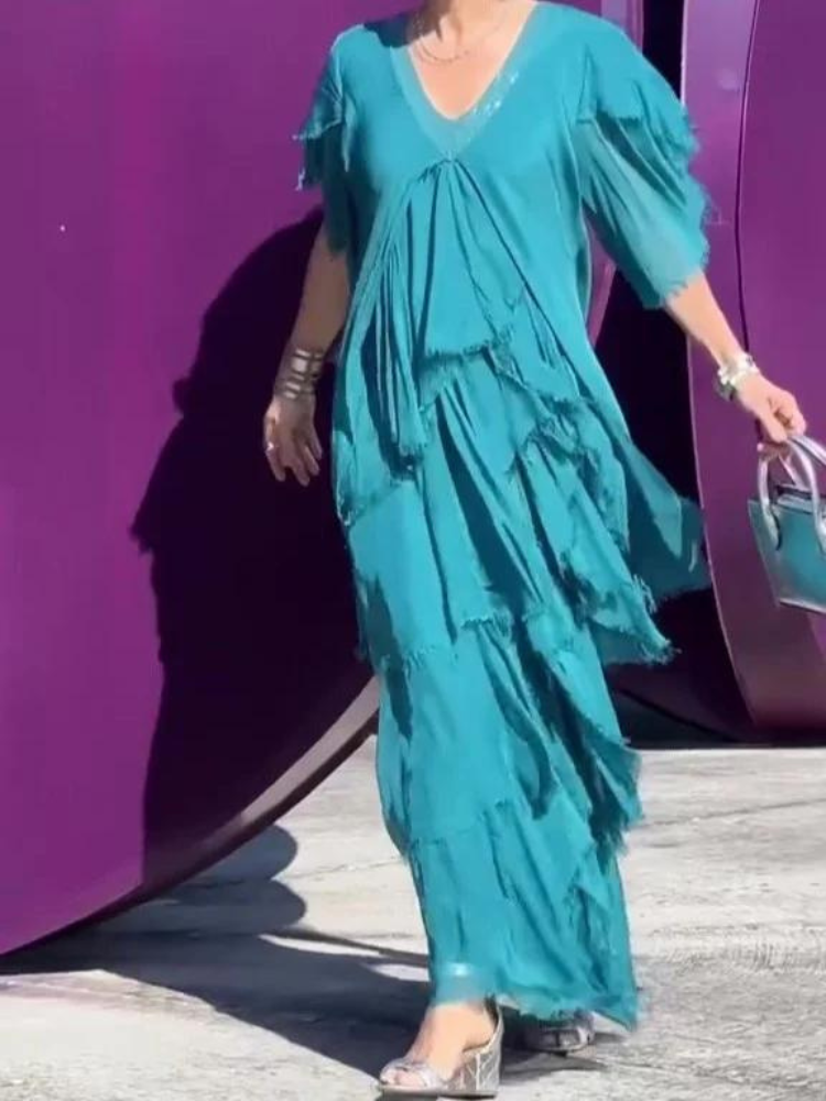 SAVANE | Elegant Flowing Long Dress with V-Neck