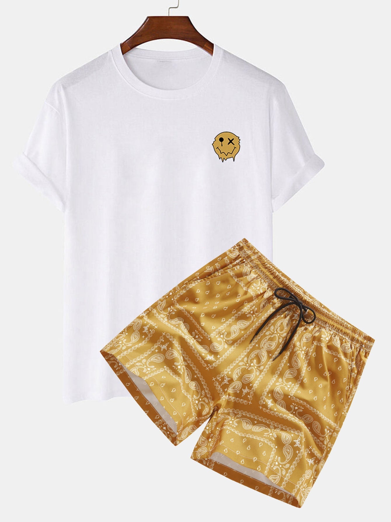 Oplosbare Smiley Print T-Shirt & Paisley Print Shorts