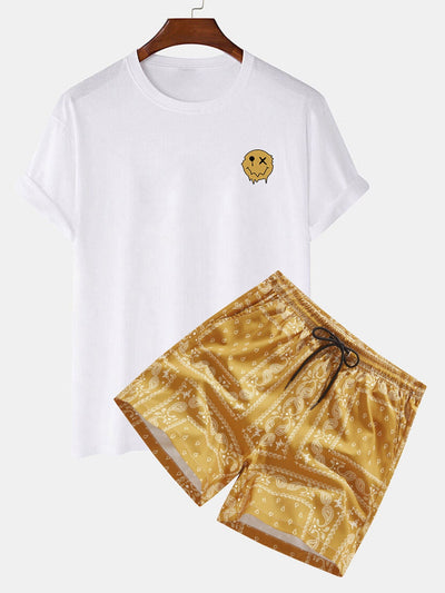 Oplosbare Smiley Print T-Shirt & Paisley Print Shorts