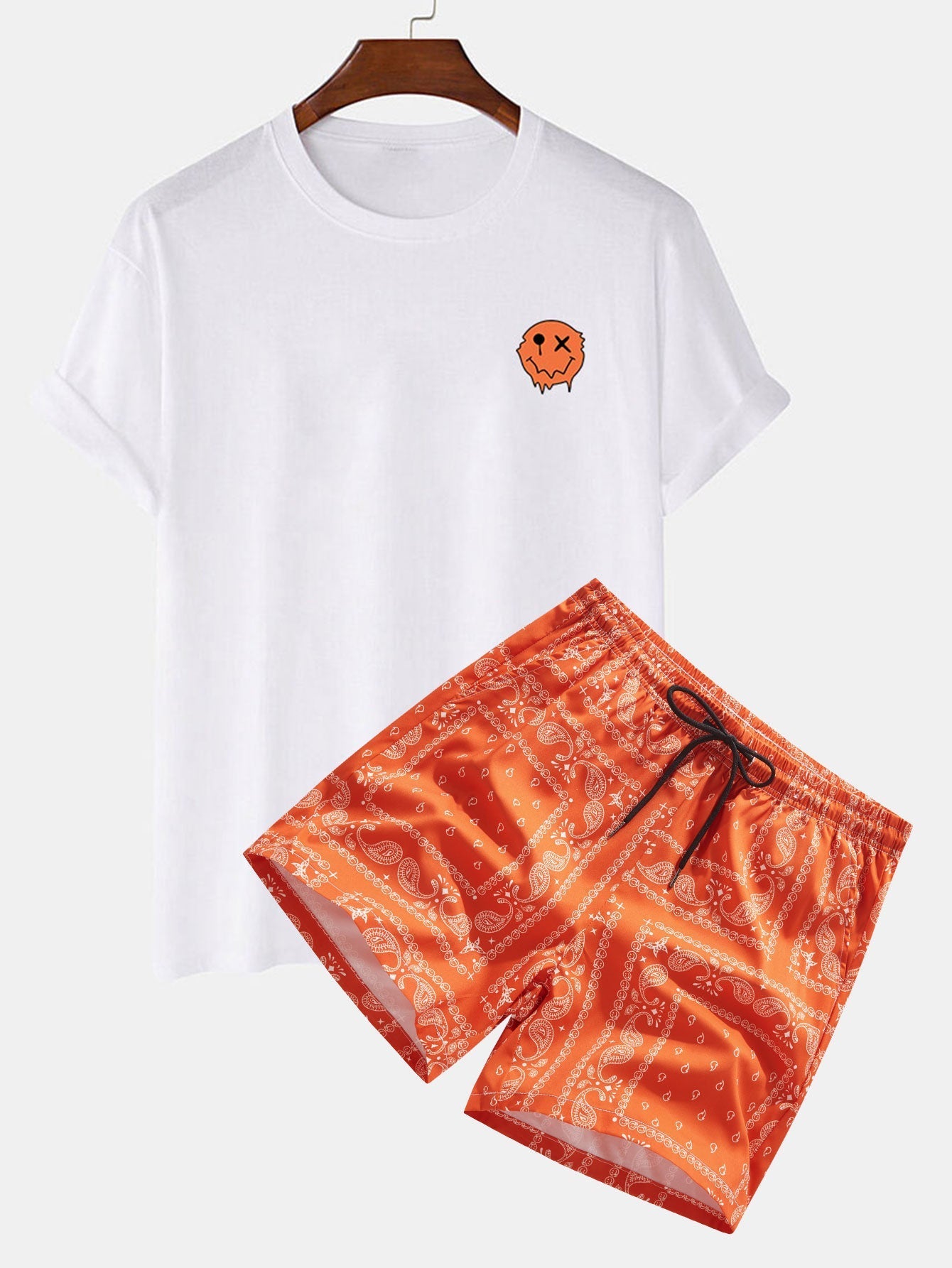 Oplosbare Smiley Print T-Shirt & Paisley Print Shorts