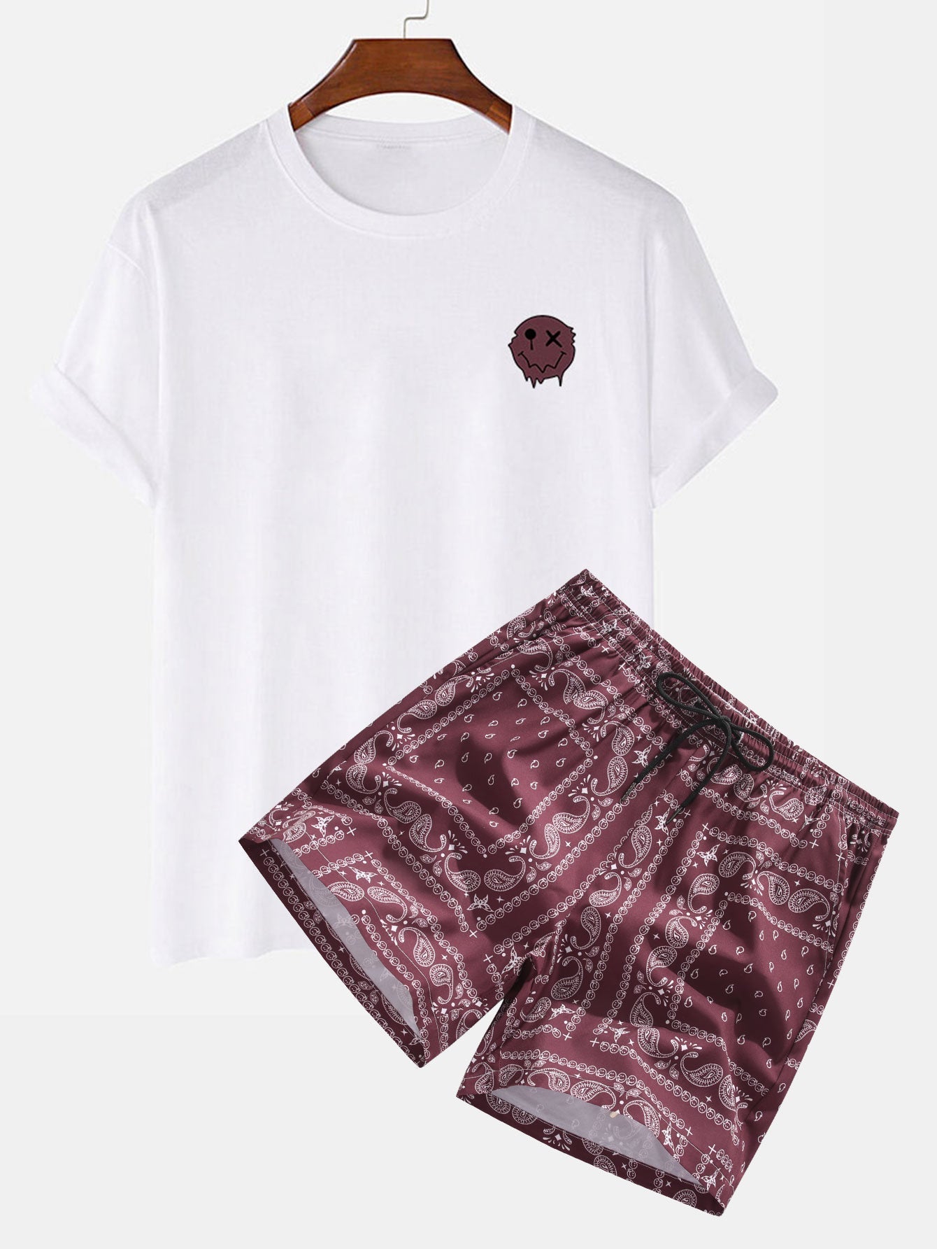 Oplosbare Smiley Print T-Shirt & Paisley Print Shorts
