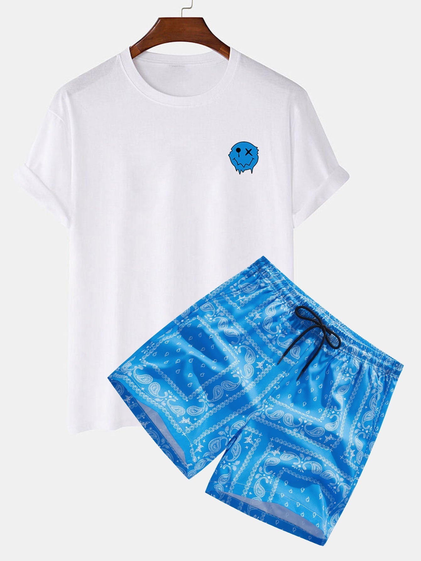 Oplosbare Smiley Print T-Shirt & Paisley Print Shorts