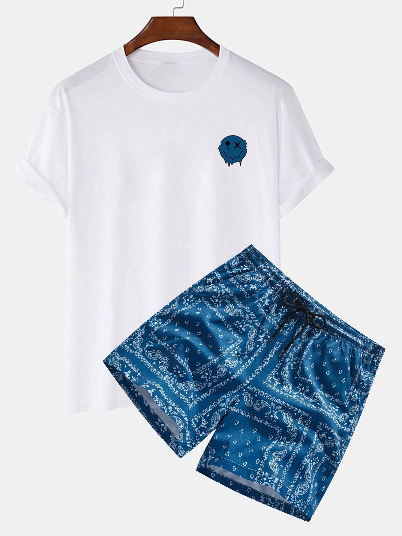 Oplosbare Smiley Print T-Shirt & Paisley Print Shorts