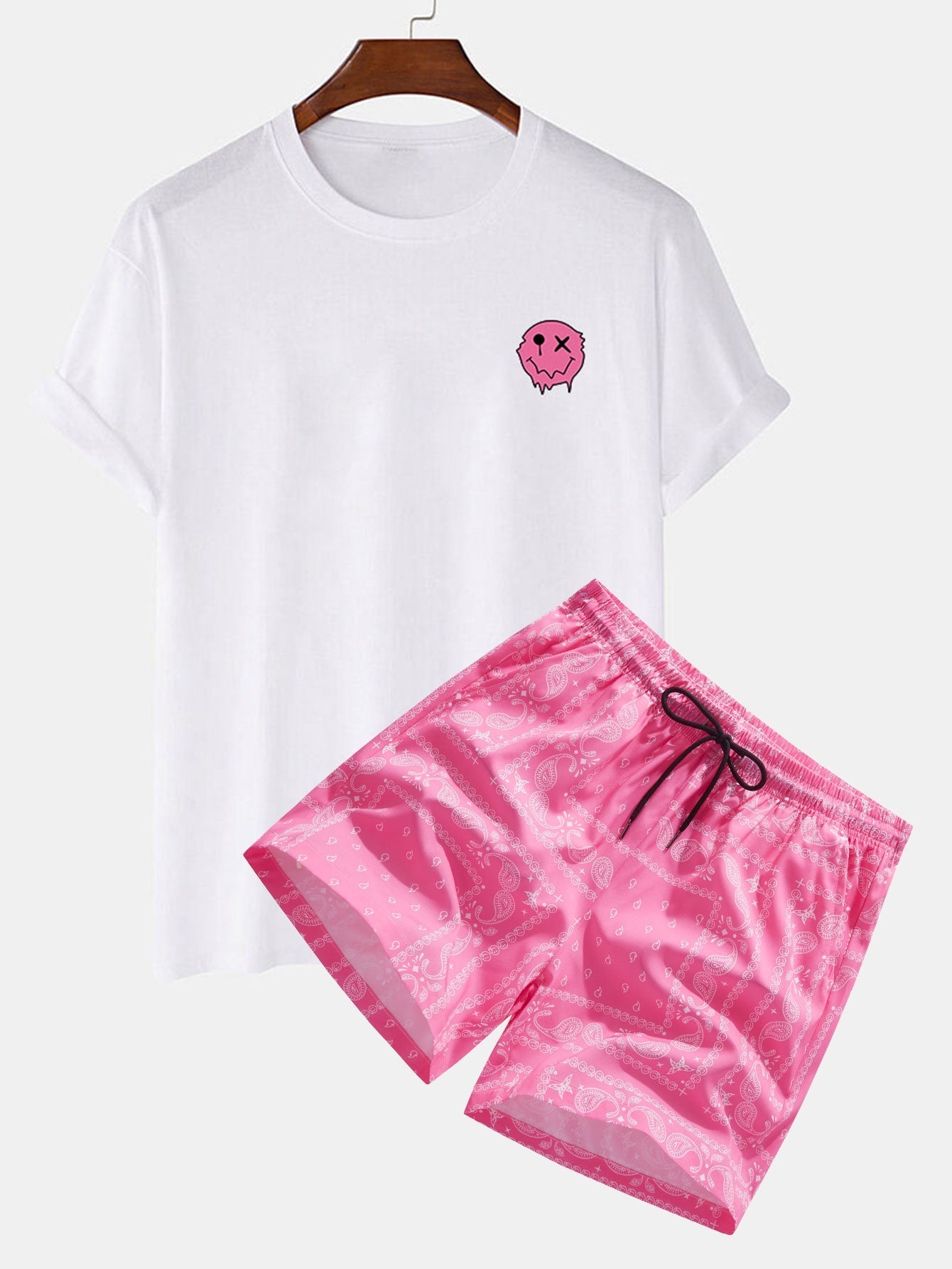 Oplosbare Smiley Print T-Shirt & Paisley Print Shorts