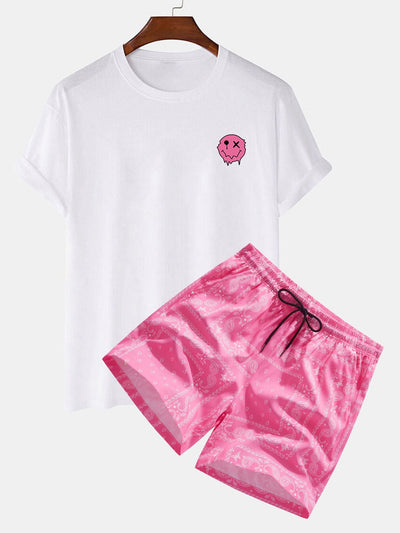Oplosbare Smiley Print T-Shirt & Paisley Print Shorts
