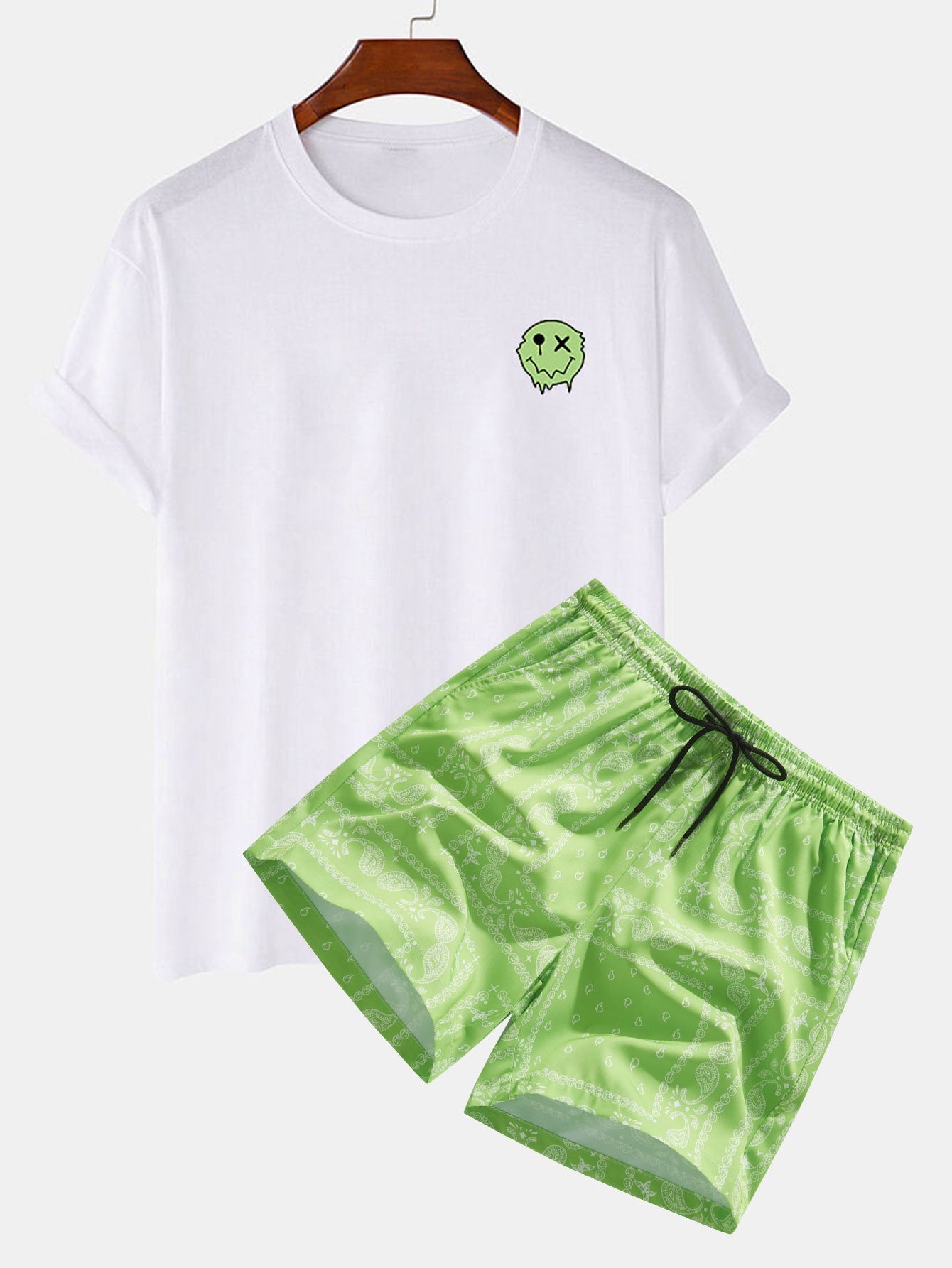 Oplosbare Smiley Print T-Shirt & Paisley Print Shorts