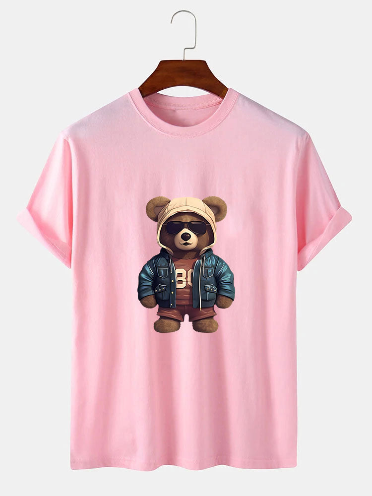 Beer In Leren Jas Print T-Shirt