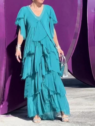 SAVANE | Elegant Flowing Long Dress with V-Neck