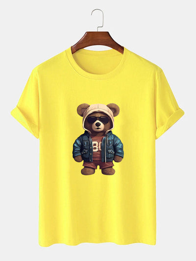Beer In Leren Jas Print T-Shirt