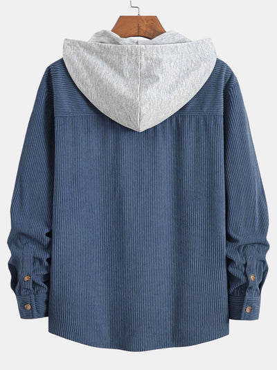 Contrast Corduroy Hoodie Shirt
