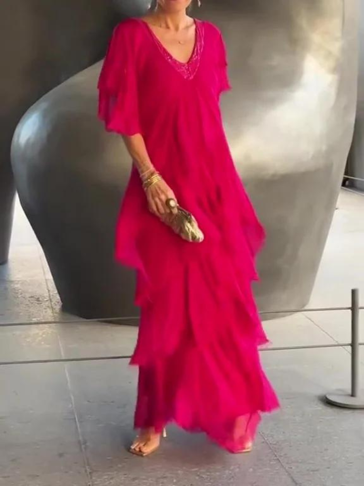 SAVANE | Elegant Flowing Long Dress with V-Neck