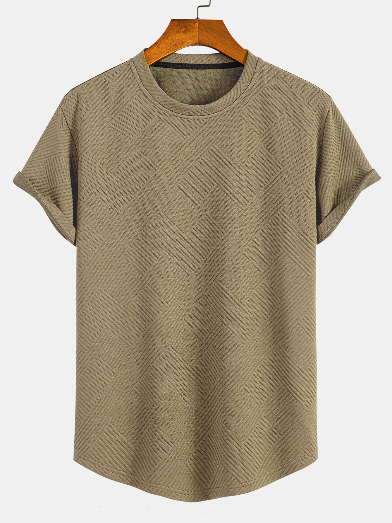 Short Sleeve Stripe Jacquard Arc Hem T-Shirt