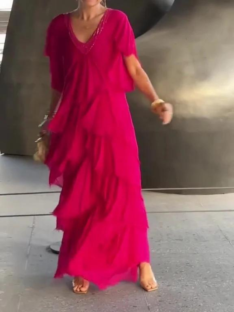SAVANE | Elegant Flowing Long Dress with V-Neck