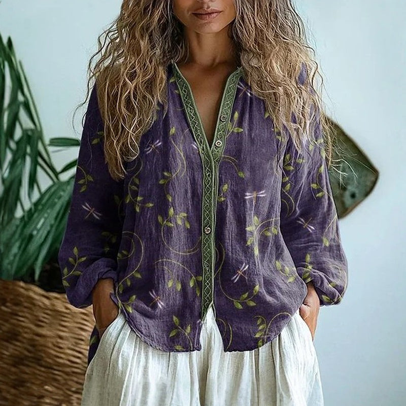 Samantha | Vintage Leaf Print Blouse