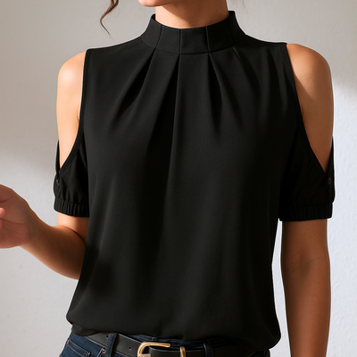 Emily | Black Pleated Blouse With Split Sleeves