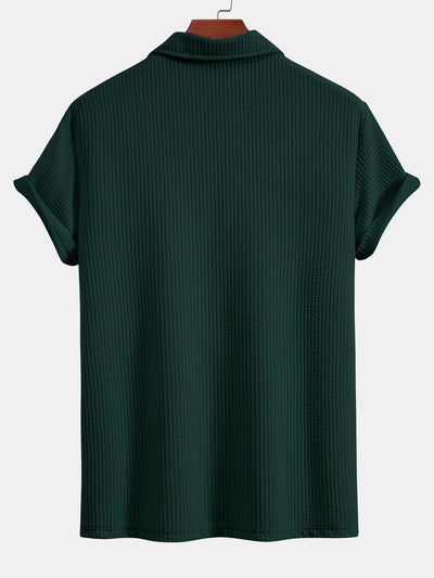 Short Sleeved V-Neck Ribbed Polo & Straight Leg Ribbed Pants