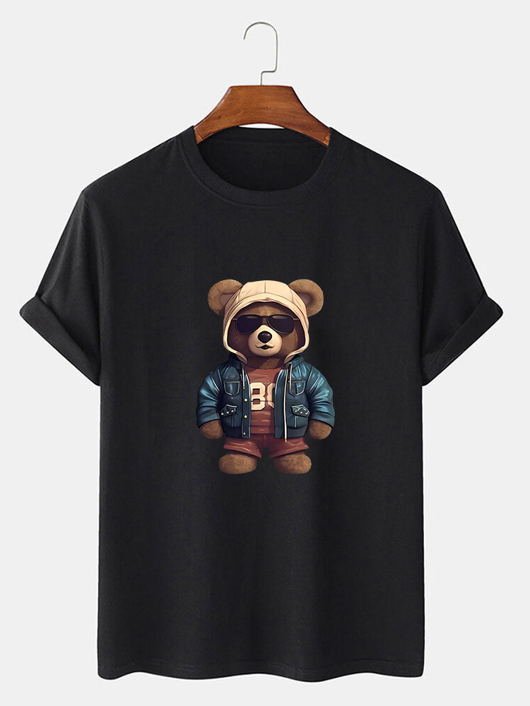 Beer In Leren Jas Print T-Shirt