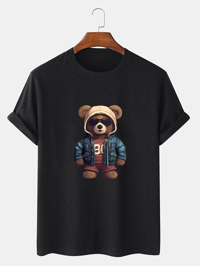 Beer In Leren Jas Print T-Shirt