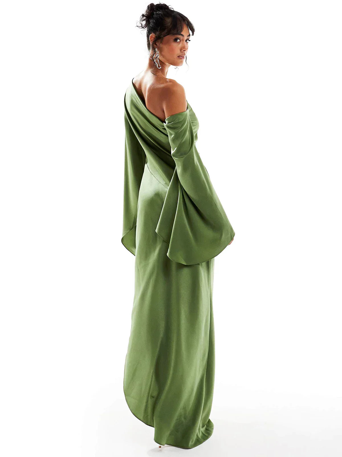 Asyntha™ | Maxi-jurk met één schouder en klokmouwen