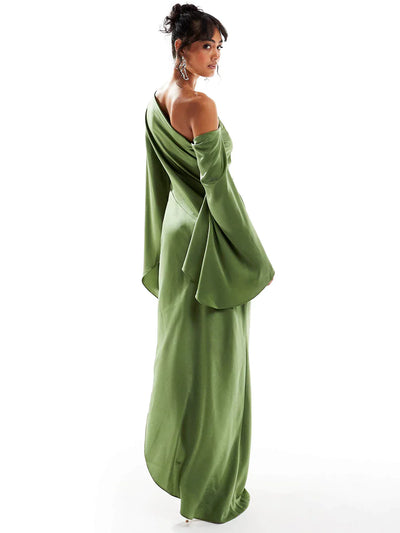 Asyntha™ | Maxi-jurk met één schouder en klokmouwen