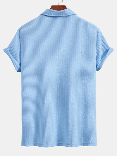 Short Sleeved V-Neck Ribbed Polo & Straight Leg Ribbed Pants
