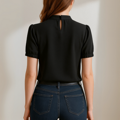 Emily | Black Pleated Blouse With Split Sleeves