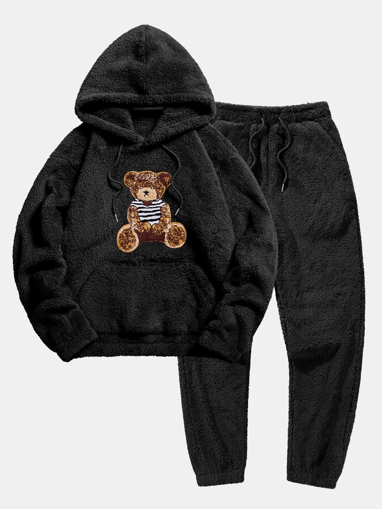 Beren Geborduurde Patch Teddy Hoodie & Teddy Joggingbroek