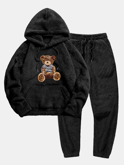 Beren Geborduurde Patch Teddy Hoodie & Teddy Joggingbroek
