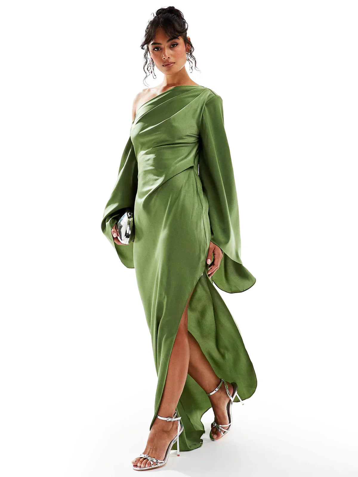 Asyntha™ | Maxi-jurk met één schouder en klokmouwen