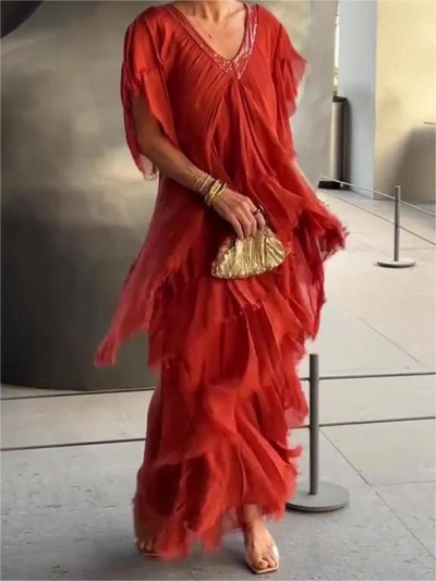 SAVANE | Elegant Flowing Long Dress with V-Neck