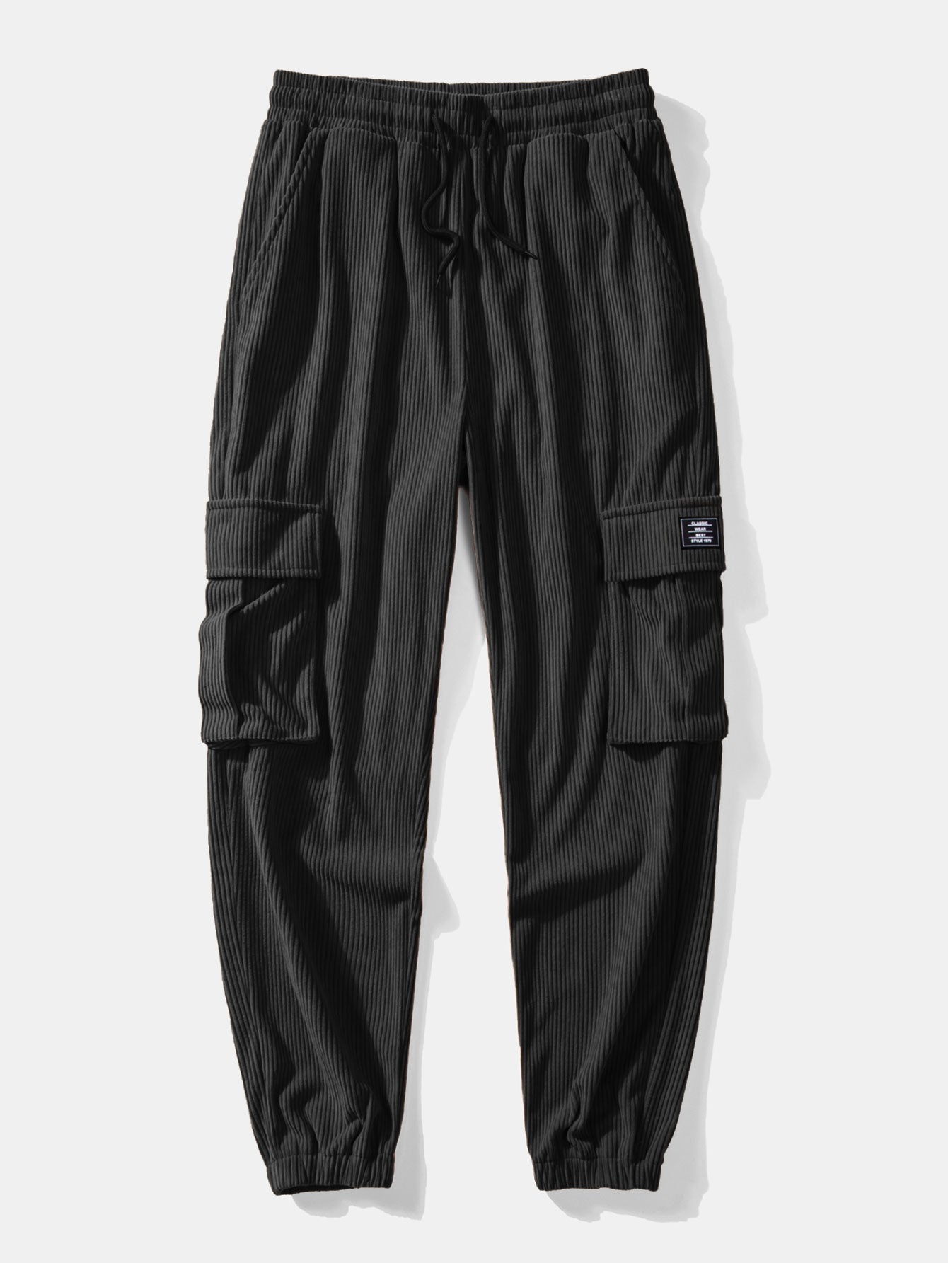 Relax Fit Corduroy Plaid Hooded Shirt & Drawstring Corduroy Cargo Jogger Pants
