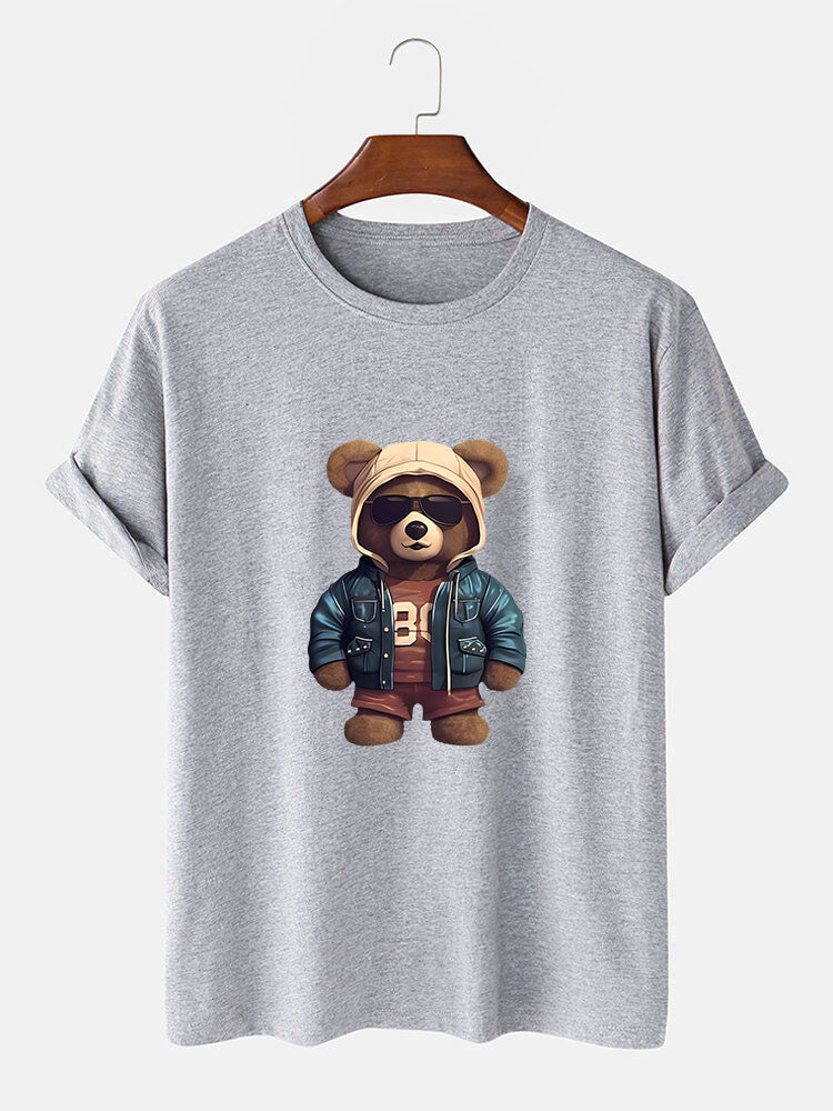 Beer In Leren Jas Print T-Shirt
