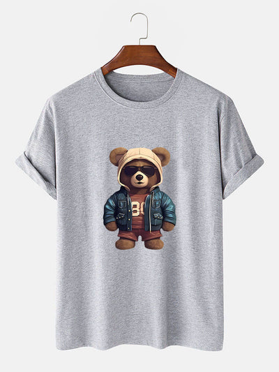 Beer In Leren Jas Print T-Shirt