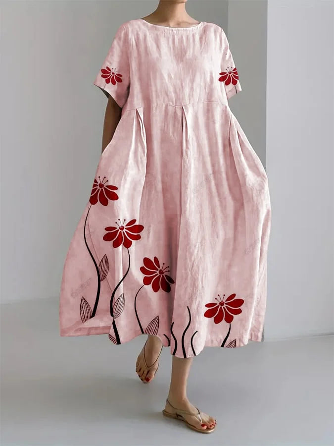 Women's Retro Botanical Floral Design Printed Casual Loose Dress