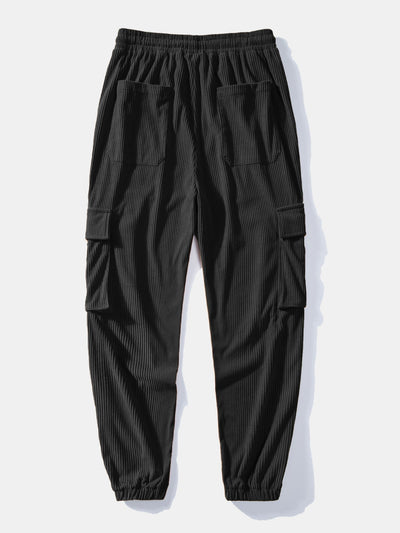 Relax Fit Corduroy Plaid Hooded Shirt & Drawstring Corduroy Cargo Jogger Pants