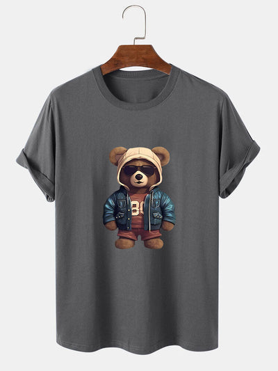 Beer In Leren Jas Print T-Shirt