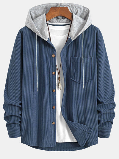Contrast Corduroy Hoodie Shirt
