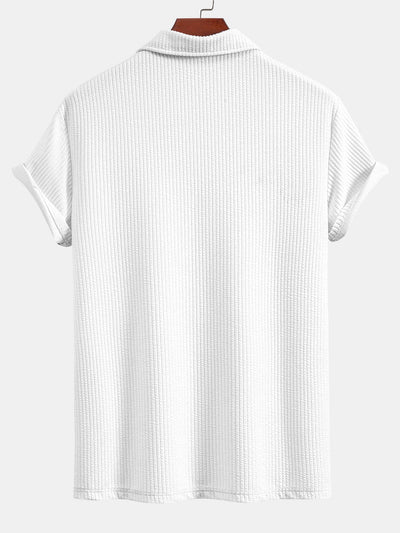 Short Sleeved V-Neck Ribbed Polo & Straight Leg Ribbed Pants