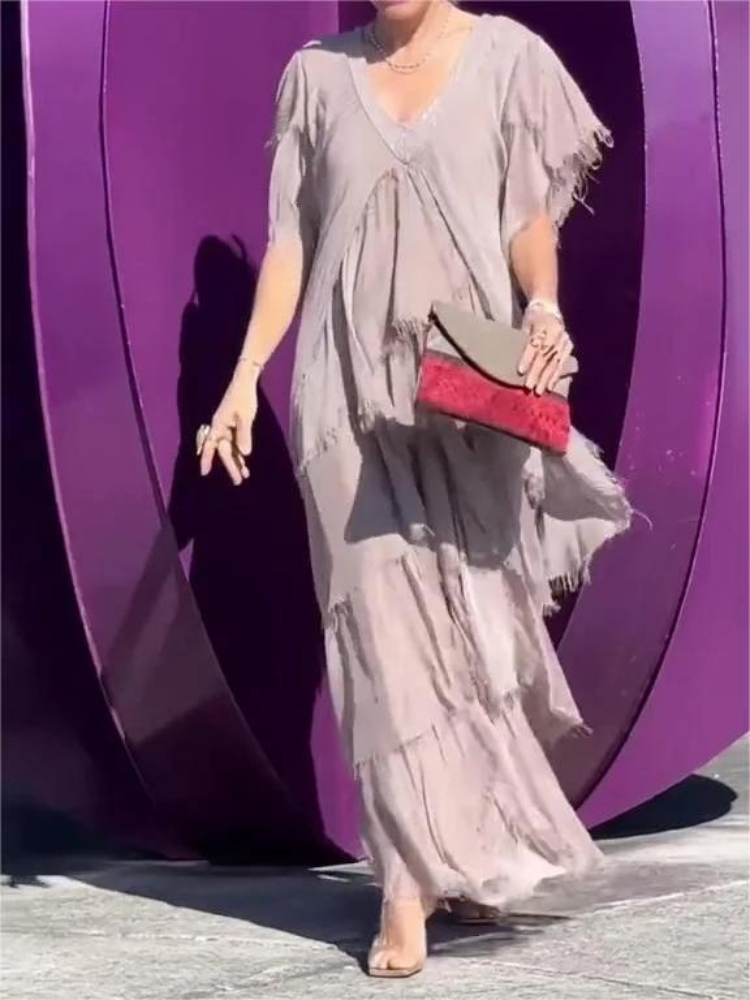 SAVANE | Elegant Flowing Long Dress with V-Neck