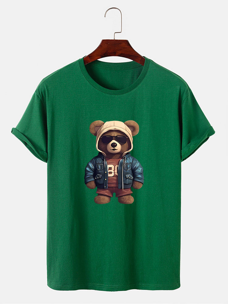 Beer In Leren Jas Print T-Shirt