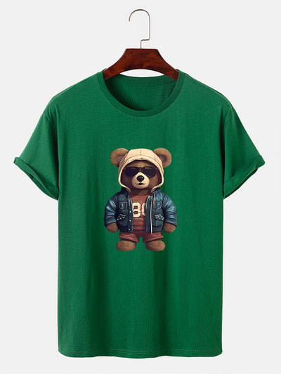 Beer In Leren Jas Print T-Shirt