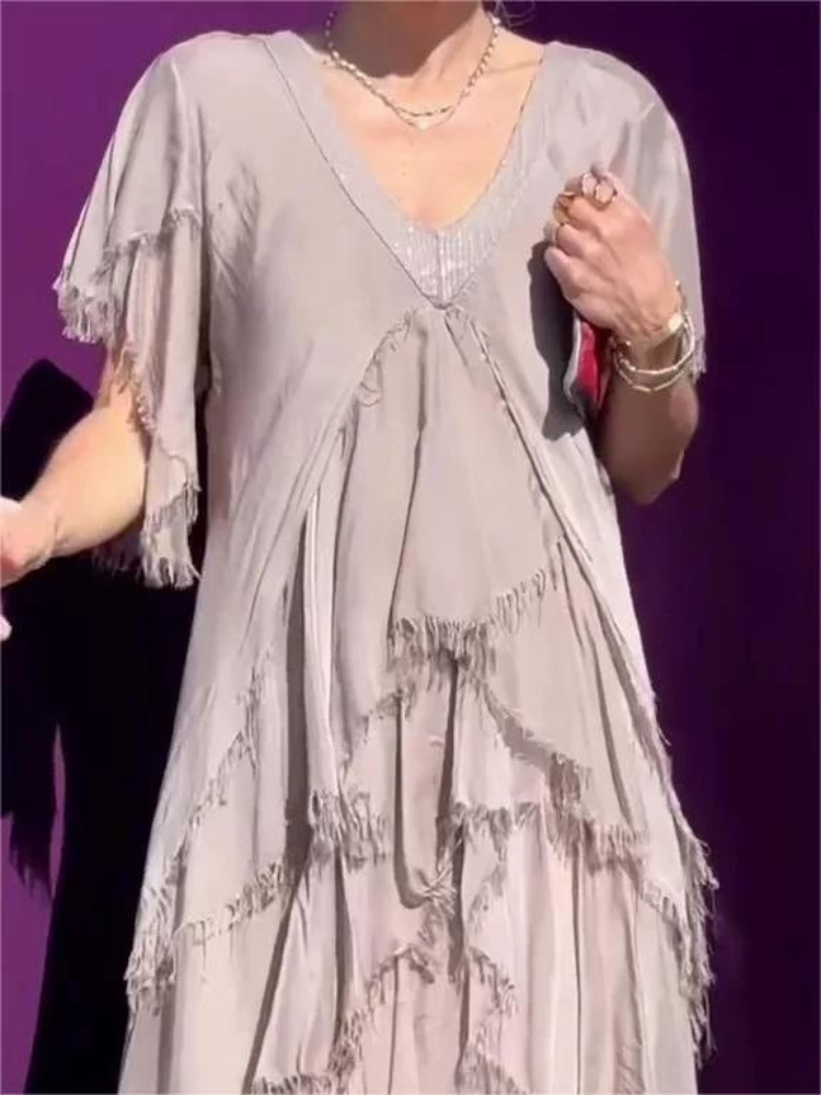 SAVANE | Elegant Flowing Long Dress with V-Neck