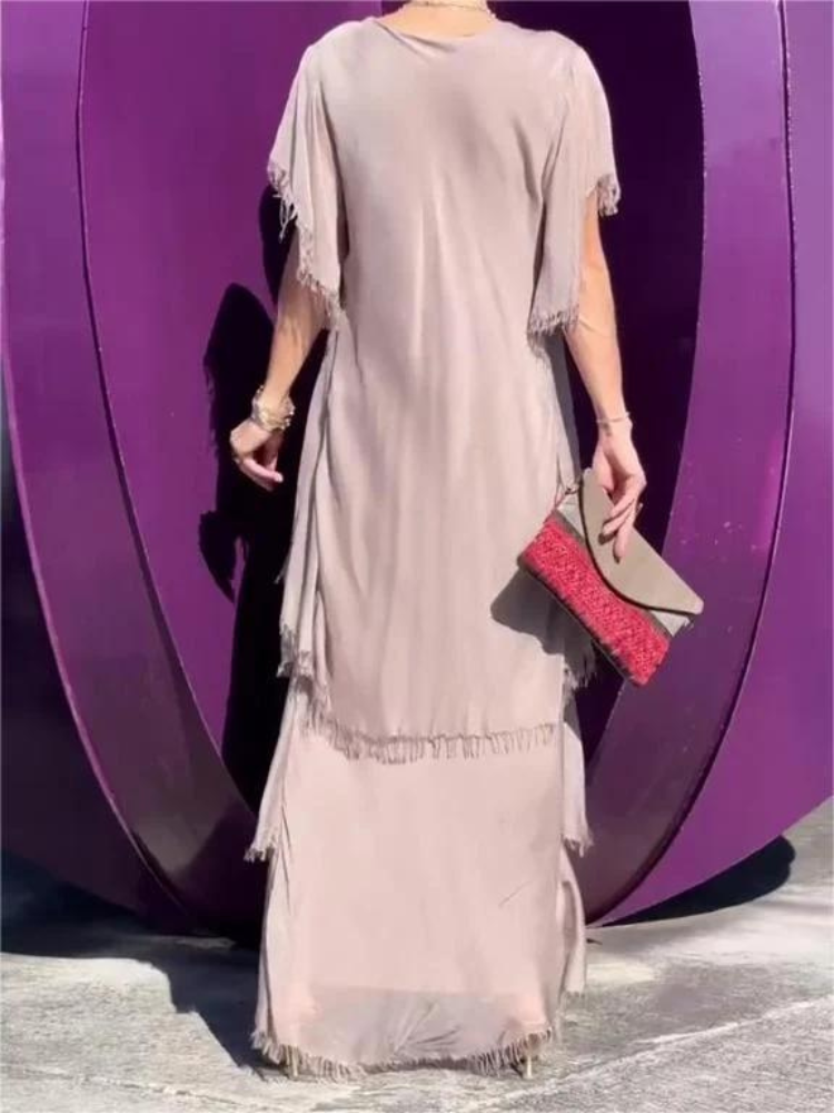 SAVANE | Elegant Flowing Long Dress with V-Neck