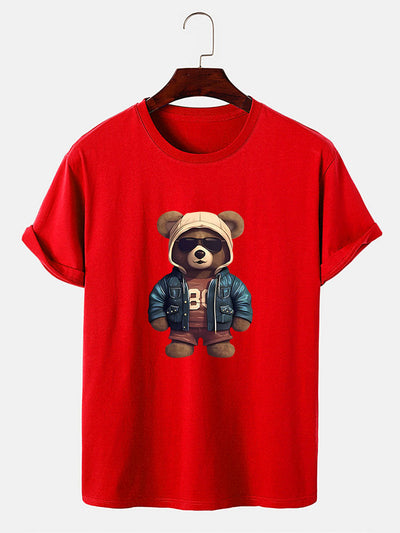 Beer In Leren Jas Print T-Shirt