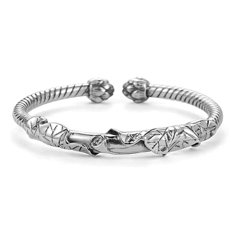 Aurelius - Handmade open bangle with lotus detail