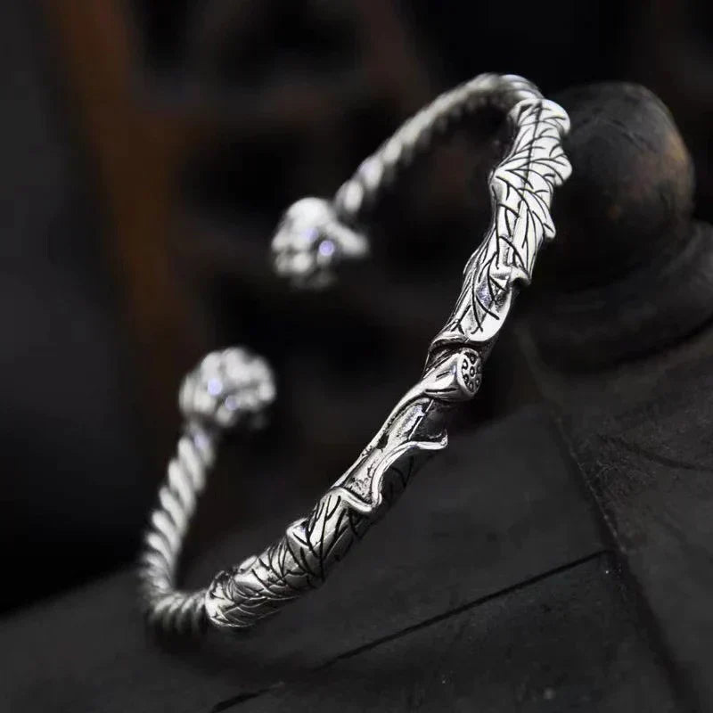 Aurelius - Handmade open bangle with lotus detail